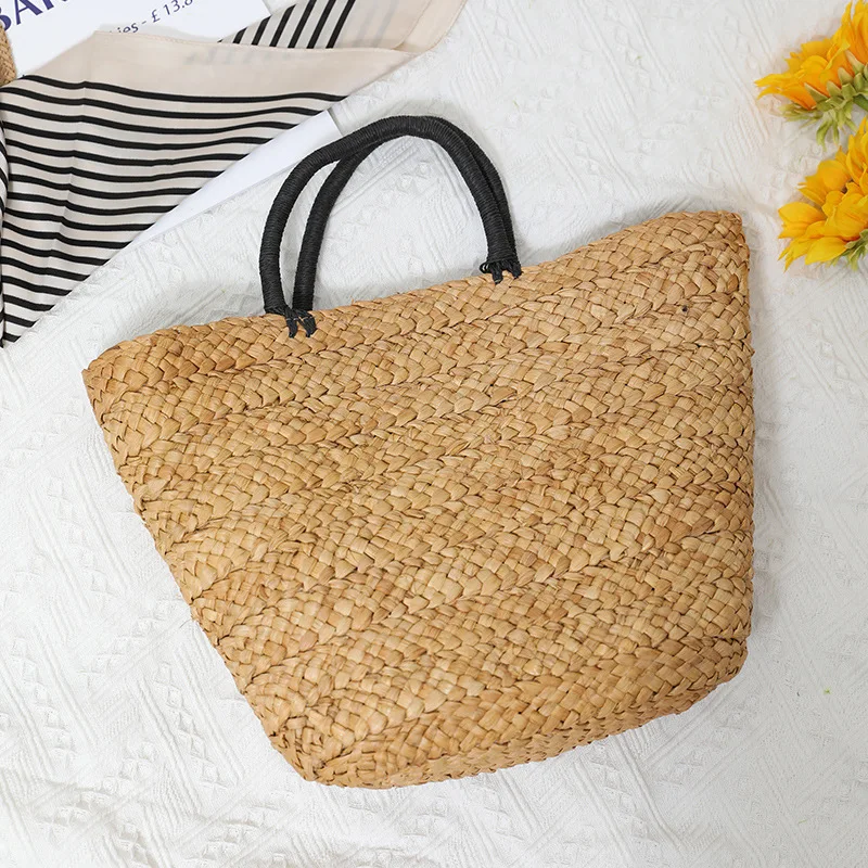 Sacola de palha tecida grande para mulheres, bolsa de ombro boêmia Rattan, designer de luxo, bolsas compras viagem