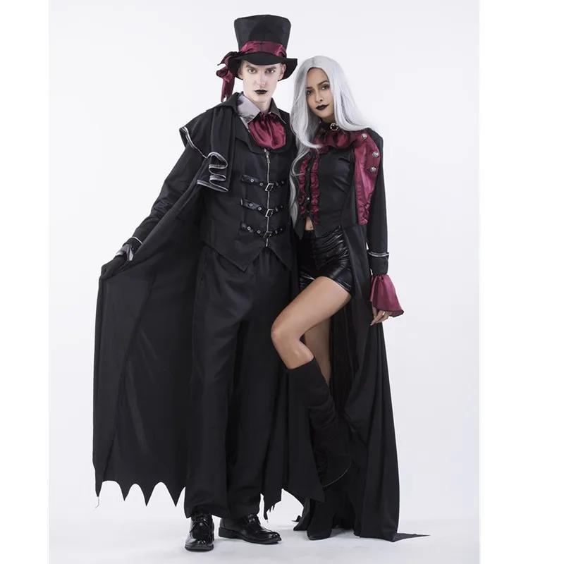 Deluxe 6Pcs/Set Gothic Halloween Sexy Witch Vampire Costume Man Womens Cosplay Party Costume For Adult Couples Clothing