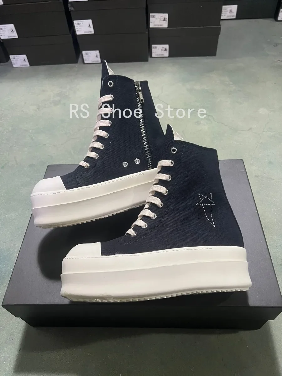 Ro الفاخرة الخماسي الرجال حذاء رياضة حذاء قماش أسود s حذاء بوت بطول الكاحل الدانتيل يصل سستة 6 سنتيمتر سميكة وحيد النساء عالية أعلى حذاء كاجوال