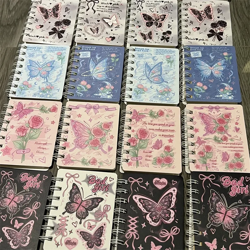 1 Piece Random A7 Mini Rose Butterfly Notepad Small Aesthetic Lace Ribbon Butterfly Flower Notebook Cute Student School Supplies