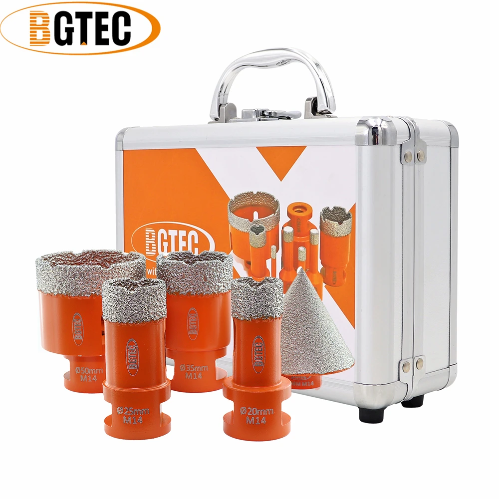 

BGTEC 5pcs/Set Diamond Drill Bits Suitcase Box 20/25/35/50mm Drilling Crowns+50mm Diamond Chamfer M14 Thread Milling Tile Marble