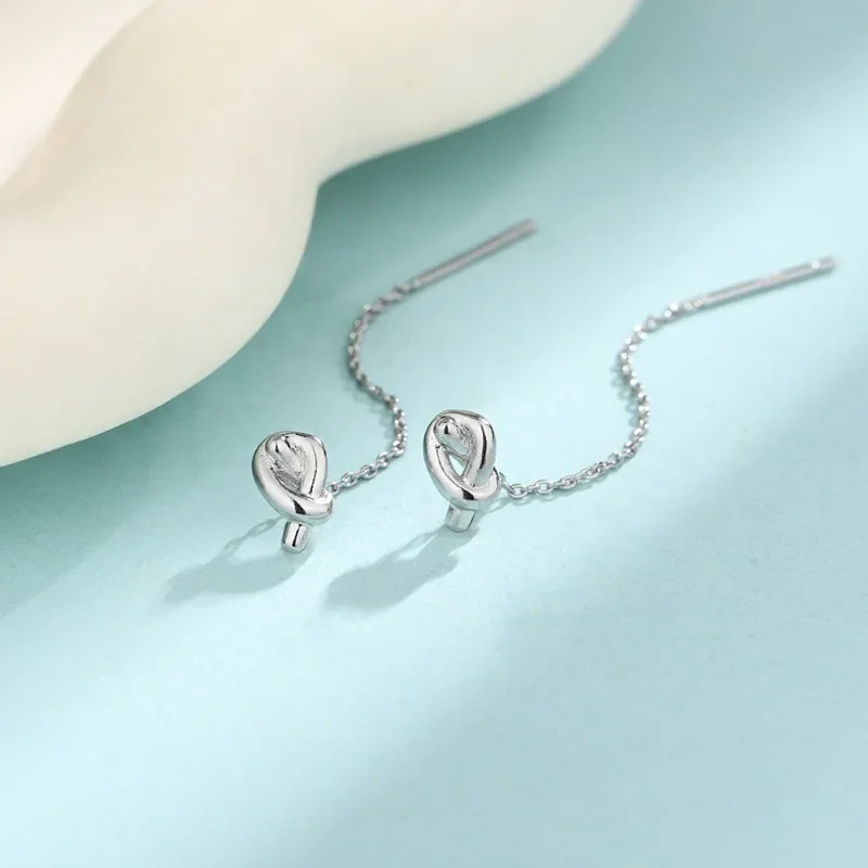 

925 Sterling Silver Charming Knot Wrapping Chain Tassel Drop Earring for Women Fine Jewelry High Luxury Vintage Accessories