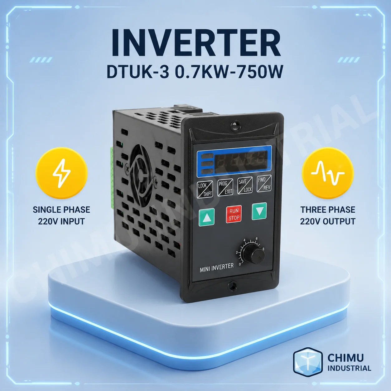 【CHIMU INDUSTRIAL】 for Small Three Phase VFD Inverter Single Phase 220V Input 3-Phase 220V Output 400W 750W