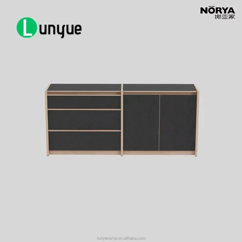 Modern Large Side Cabinet 183cm with 3 Drawers and 2 Doors Carbonized Veneer Storage Locker for Dining Room Living Room
