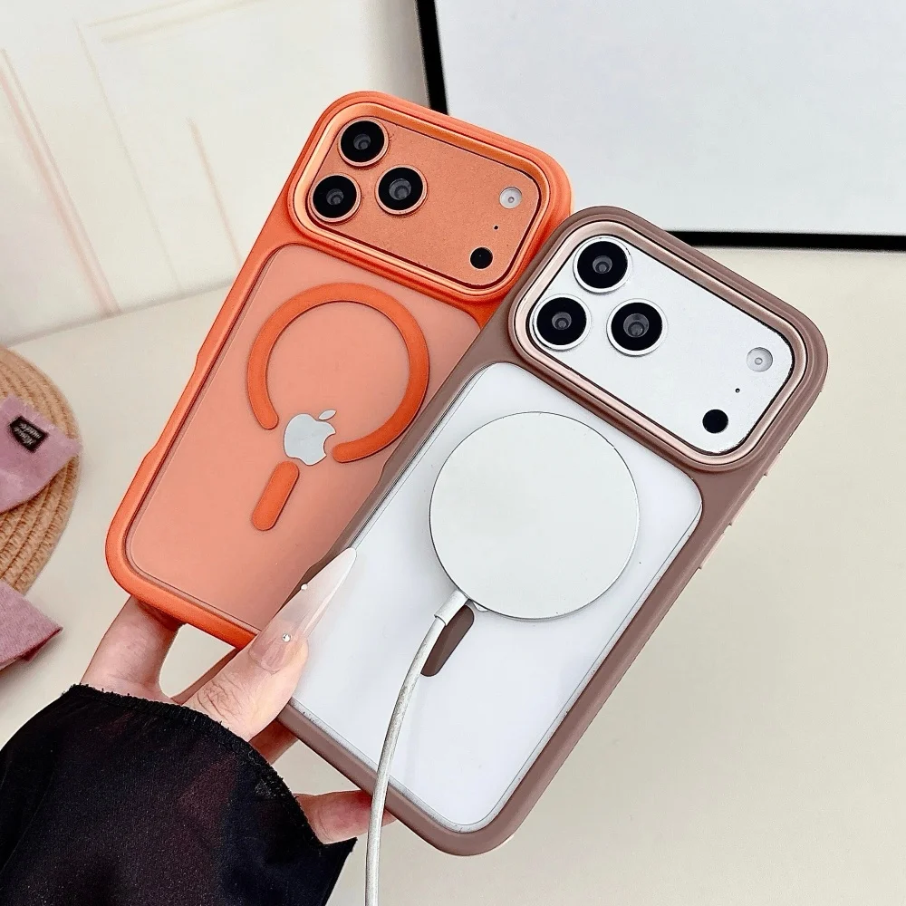 Przezroczyste etui na telefon 3w1 z PC i TPU, magnetyczne, do iPhone 16 15 14 13 12 17 Pro Max Plus Air, z kontrastowymi kolorami i pancernym obramowaniem. — zdjęcie produktu 3