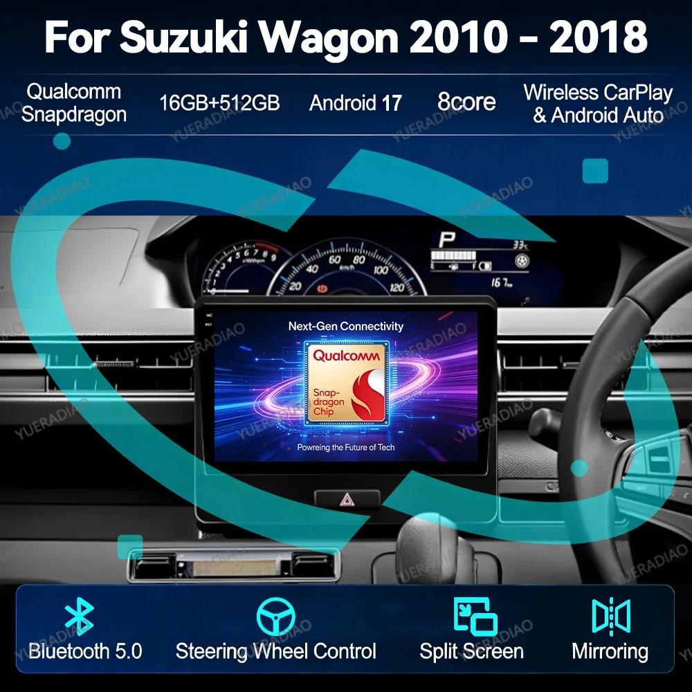 Android 17 Car Radio For SUZUKI WAGON R 2010 - 2018 Head Unit GPS NAVI 4G WIFI Qualcomm Multimedia Video Player 2DIN QLED BT