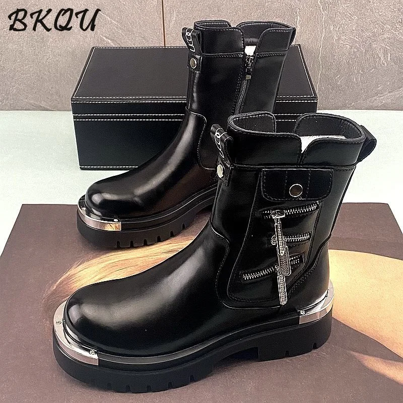 BKQU Chelsea Boots Men's Autumn-Winter Filled New Style 2025 Mid-Calf Korean Version Casual Short Boots with Elegant Heels