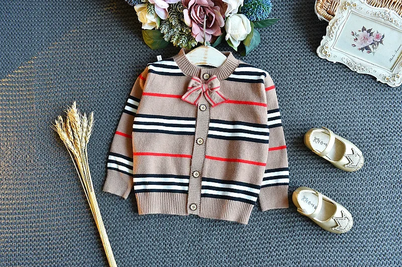 Baby Girl Clothes Set Autumn Winter New Fashion Striped Sweater Suit Cute Bow Knitted Two-piece 2-6 Years Kids Clothing