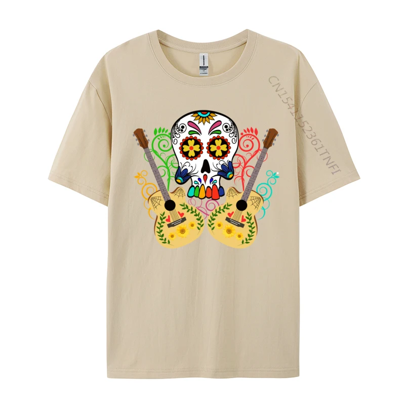 Day Of The Dead Mariachi Guitar Skull Tshirt marki normalna bawełniana męska koszulka z nadrukiem na oversize