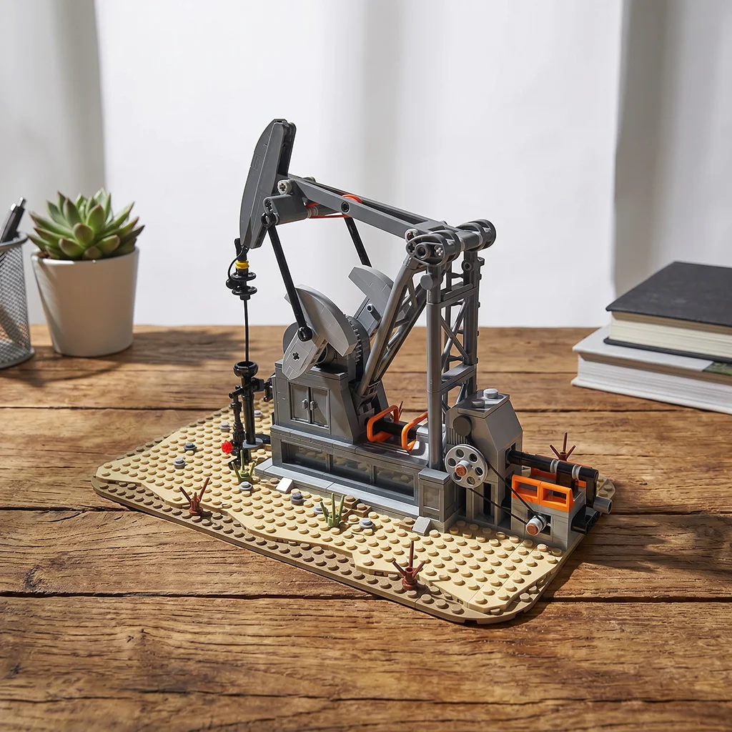 

MOC Mechanical Oil Pump Jack Building Blocks Engineering Gear Rotation Bricks DIY Display Model Adult Hobby Collection