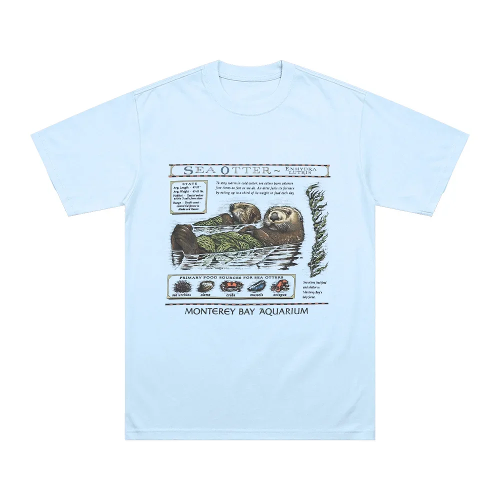 تي شيرت Monterey Bay Aquarium Sea Otter تي شيرت TS Sea Otter حماية جرافيك تي شيرت قطني فضفاض للجنسين كاجوال برقبة دائرية وأكمام قصيرة