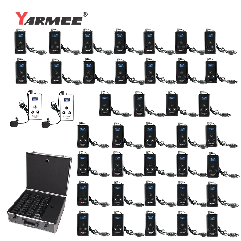 

YARMEE YT200 Museum Portable Radio Guide System for Museum , Tour Guiding ,( 2transmitters+38 receivers+charging case)