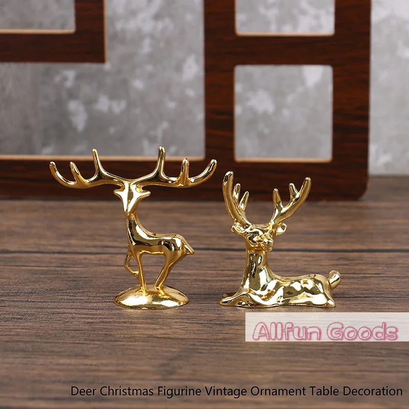 [TG835]Elk Deer Statue Nordic Christmas Reindeer Art Figurine Vintage Golden Iron Handicraft Home Ornament Table Decoration Gift