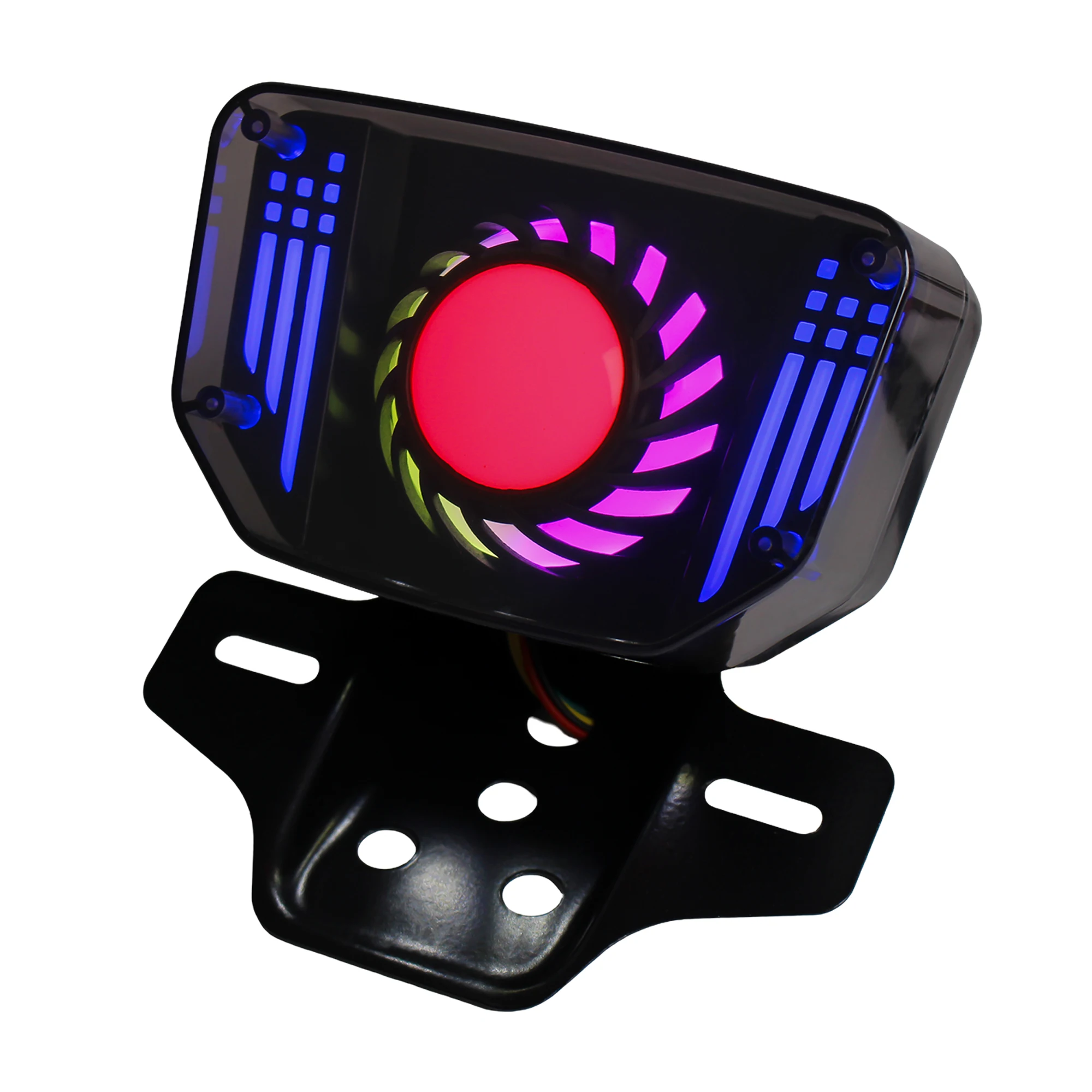 Universal Motorcycle LED Brake Tail Light 12V Signal Lights LED Integrated Tail Light with License Plate Bracket RGB Angel Eyes