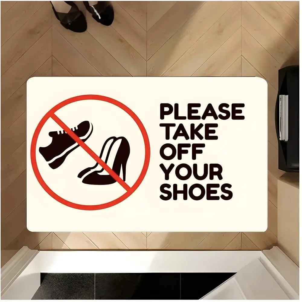 Floor Mat Washable Absorbent Flannel Door Mat Non-Slip Indoor Floor Rug Slogan Minimal P-Please Take Off Your Shoes
