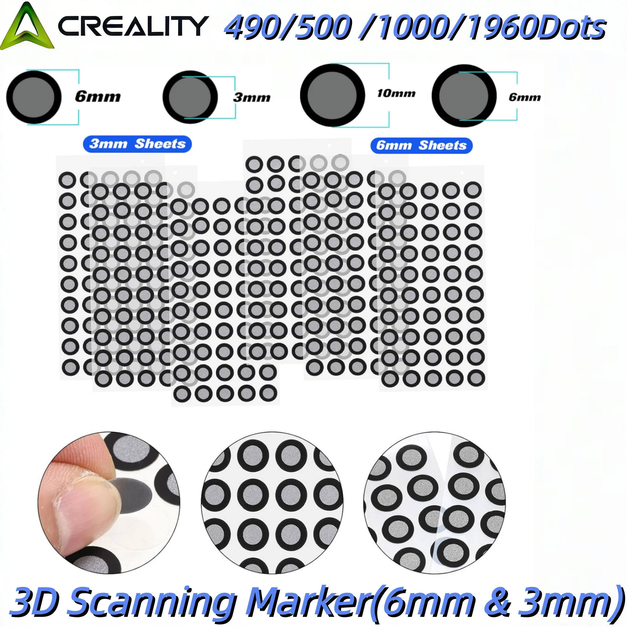 

Трекинг-точки Creality 500/1000 штук, 3/6 мм, для 3D-сканеров Creality CR-Scan Raptor/ Otter/ Ferret Pro