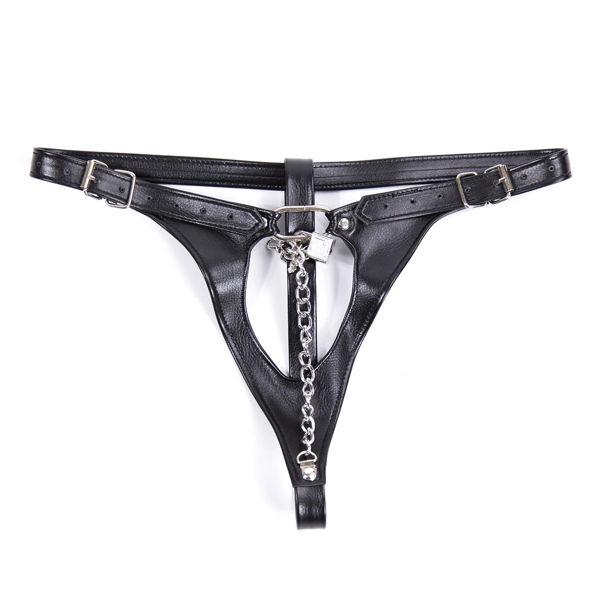 المرأة مثير افتتاح المنشعب السراويل الجلدية لممارسة الجنس المثيرة الاباحية أدناه Crotchless الملابس الداخلية مع سلسلة لامعة اللاتكس السراويل الساخنة الصغيرة