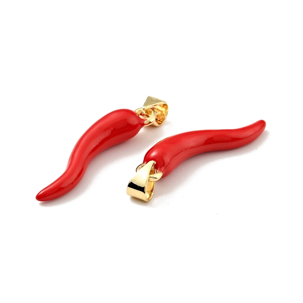 PandaHall 20pcs Brass Enamel Pendants Cadmium Free & Lead Free Horn of Plenty/Italian Horn Cornicello Charms Long-Lasting Plated