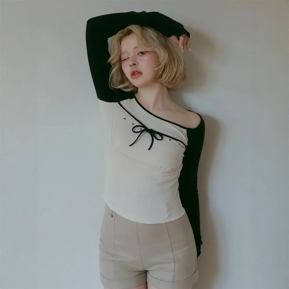 Japanese Sweet Fashion Long-sleeved Top Spring and Autumn New Women's Slim-Fit Casual T-shirts Ladies Daily Tees Pullover 2025