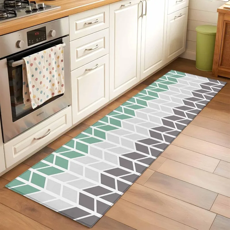 Black White Geometric Runner Rug Line Pattern Interlaced Design Hallway Carpet Modern Trendy Non-Slip Long Floor Mat for Bedroom