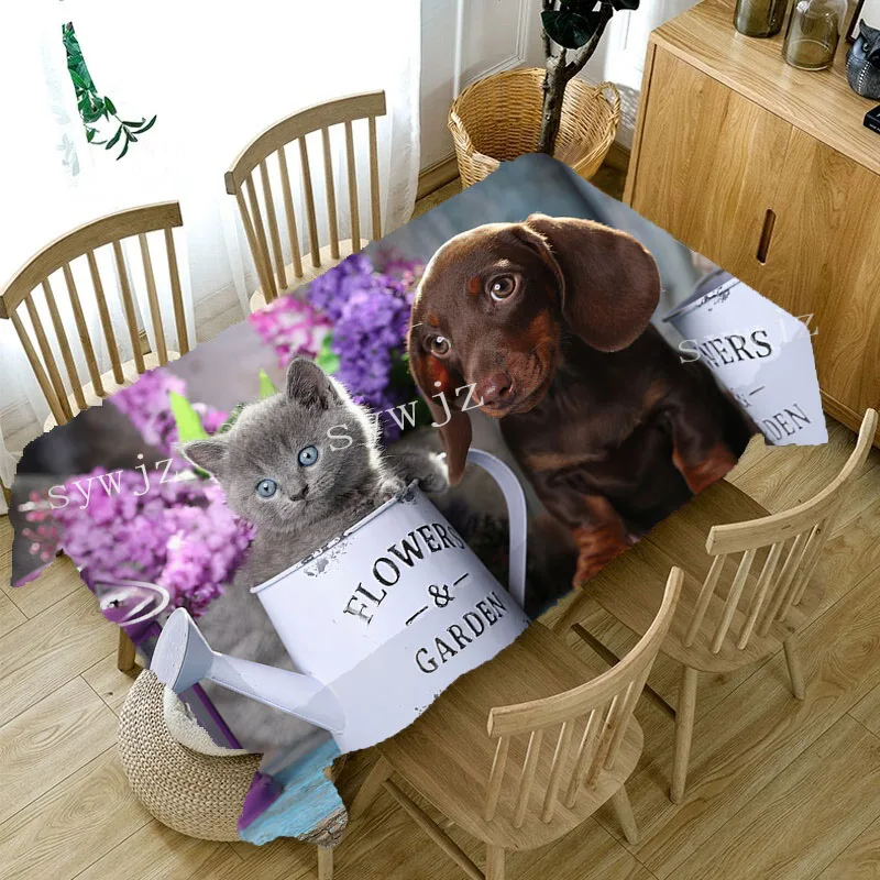 3d Dog Cat Animal Pattern Tablecloth Rectangular Linen Stain Resistant Tablecloth Restaurant Table Decoration Dining Table Mats