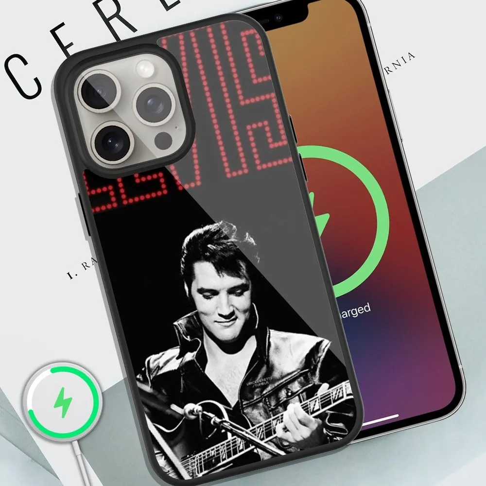 Cat King E-Elvis Presley Singer Phone Case For iPhone Magsafe Magnetic 13 14 15 11 12 Pro Max Plus Glass Charging Shell