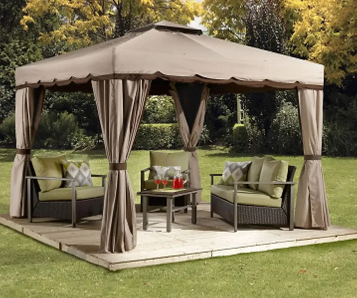 10' x 10' Roma Soft Top Roof Gazebo Outdoor Sun Shelter, Beige