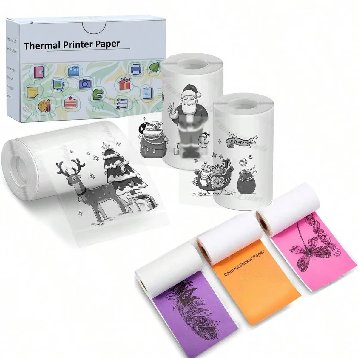 Colorful Thermal Sticker Paper For M02/M02 Pro/M02S/M03 Mini Printer, Black Character On Purpple/Rose/Orange/Transparent