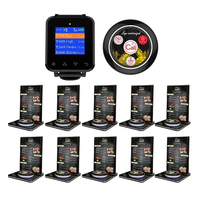 Artom Restaurant Wireless Waiter Calling System With 10 Pagers Menu Holders Service Button Call Restaurant