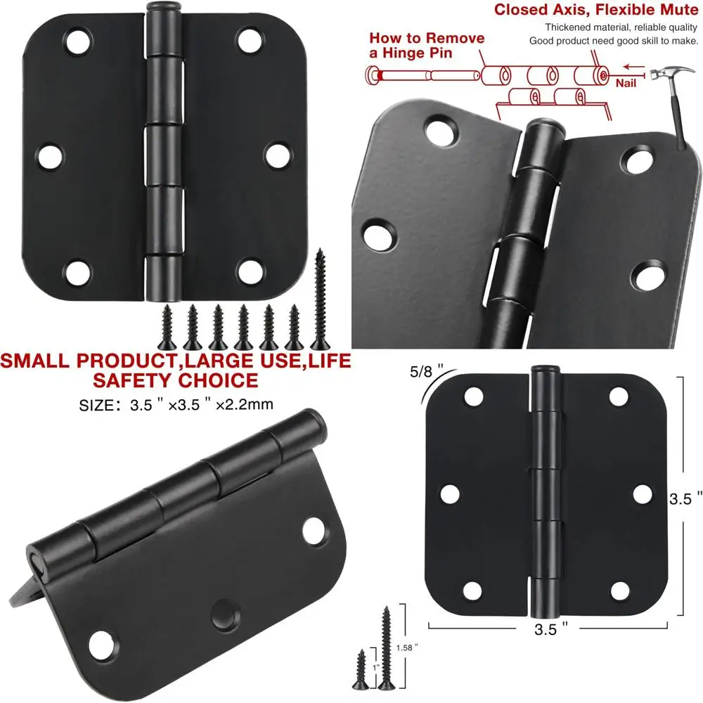

Матовые черные 3,5-дюймовые внутренние дверные петли с радиусом 5/8 для двойного использования в жилых условиях, стандартная спальня, 48 шт. в стиле плоского железа
