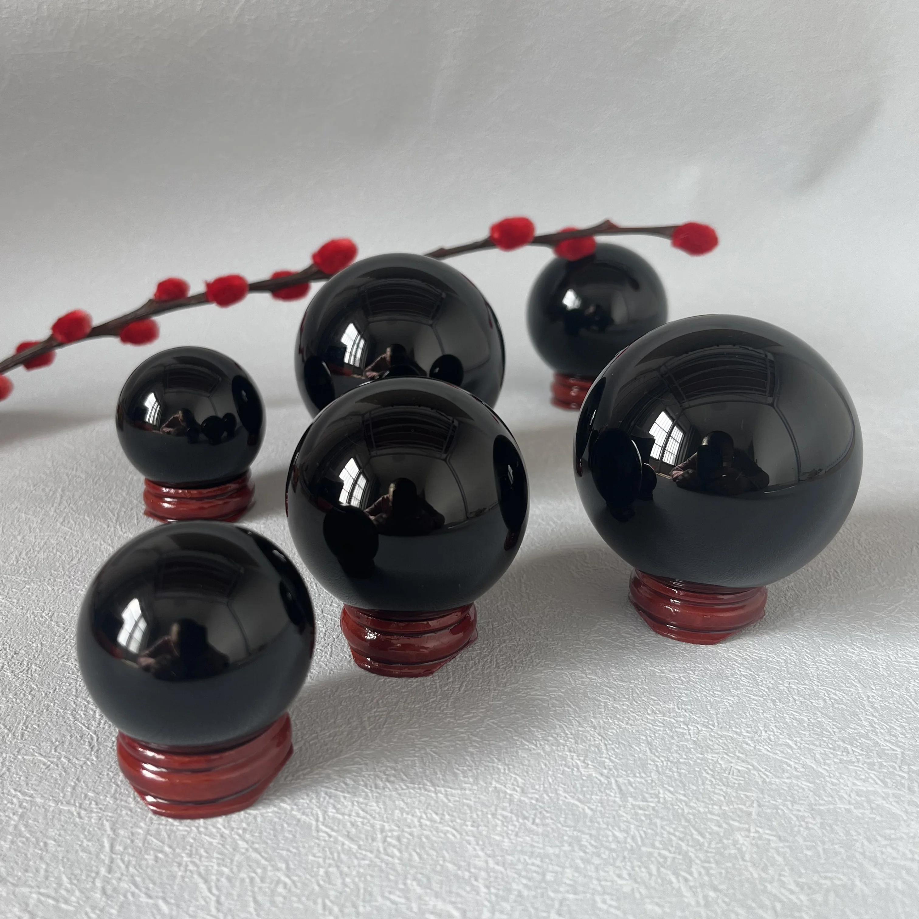 Natural Black Obsidian Sphere Crystal Quartz Ball Magic Healing Reiki Rock Stone Home Decor Collectible With Base