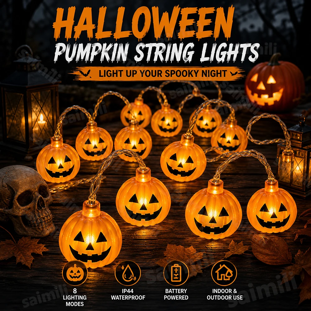 Halloween Pumpkin LED String Lights Battery Operated Multi-scene For Home Yard Balcony Halloween Home Holiday Party Decor Lights
