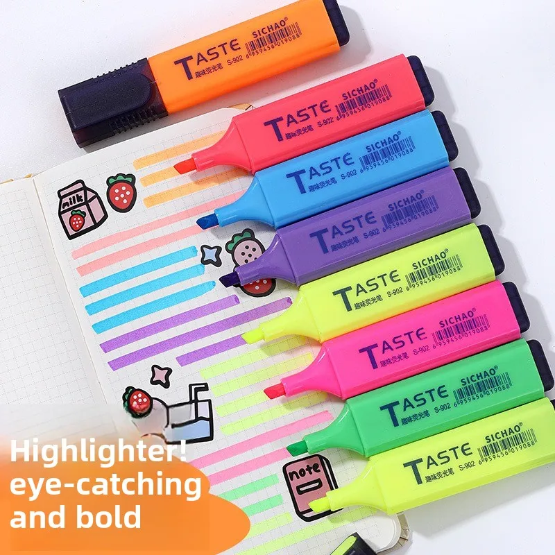 

4/6/8 Colors Highlighters Oblique Tip Fluorescent Pens Smudge Proof For Student Gift Art Office Stationery School Supplies