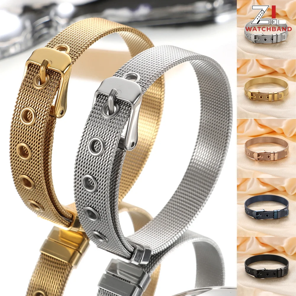21cm Adjustable Stainless Steel Narrow Mesh Watch Strap Bracelet for Women Men Watch Chain Belt Bangle Watchband Metal Jewelry ﻿