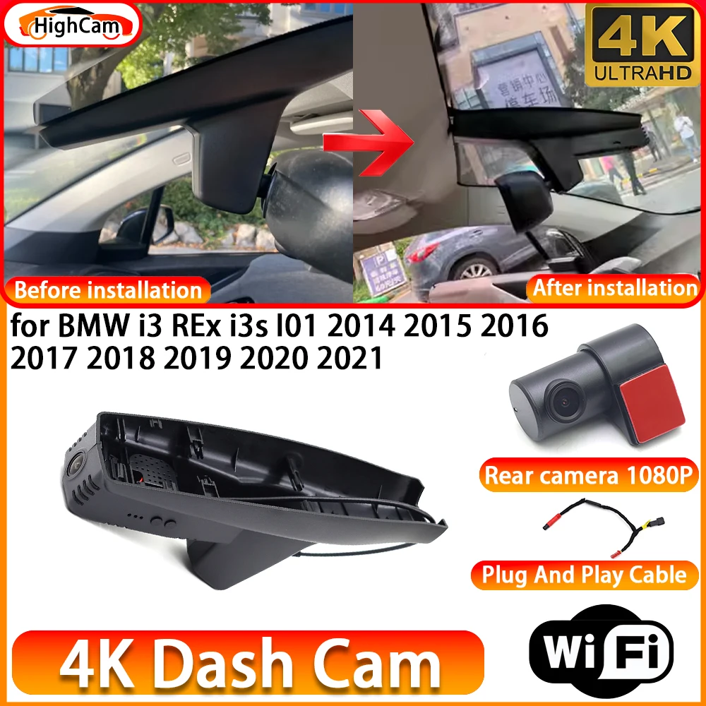 HighCam for BMW i3 REx i3s I01 2014 2015 2016 2017 2018 2019 2020 2021 OEM 4K DVR Dash Cam Front Rear Camera WiFi Video Recorder