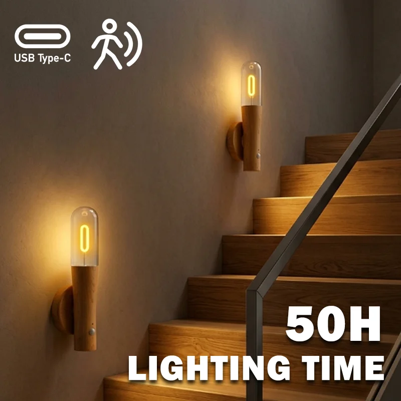 Motion Sensor Wall Lamp USB Rechargeable Induction Night Light Wireless Mount for Bedroom Stairs Hallway Closet Cabinet ﻿