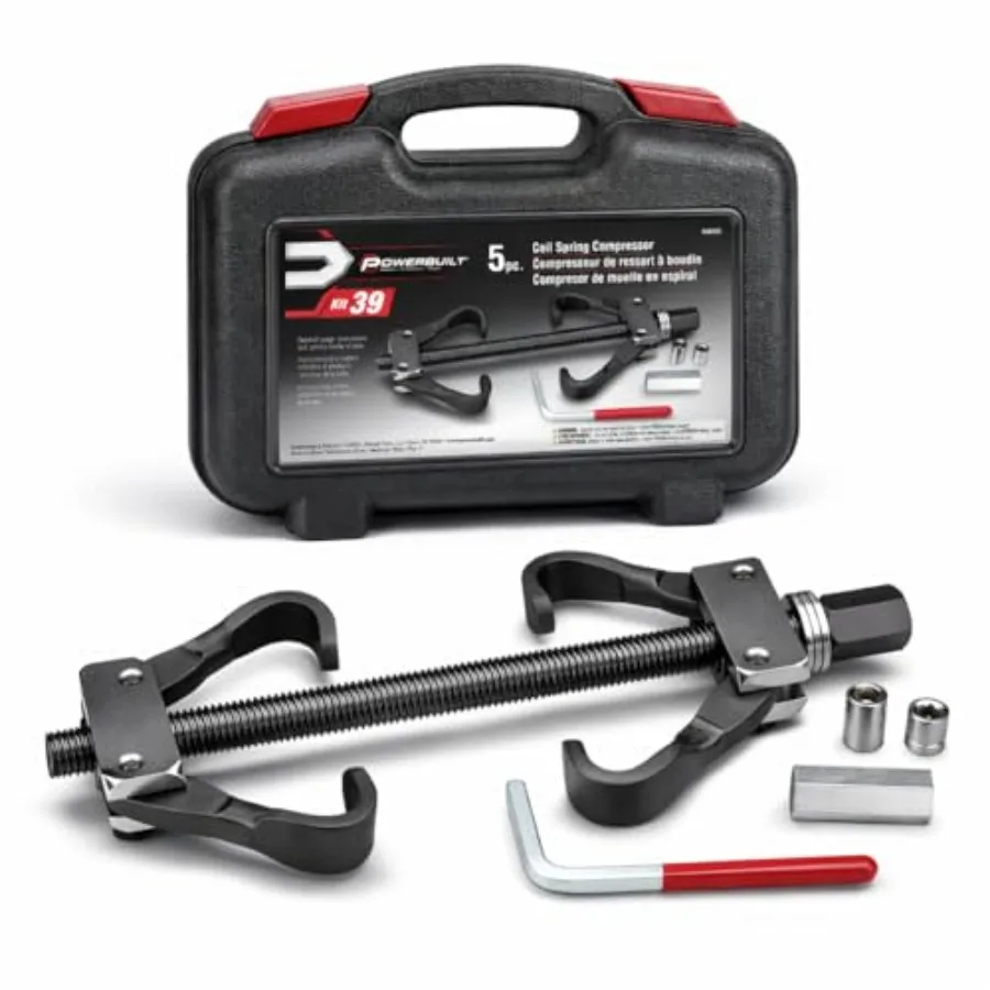 

Coil Spring Compressor Tool Kit Straight or Curved Coil Springs Shock Absorbers Foreign and Domestic Storage Case - 648603 Blac