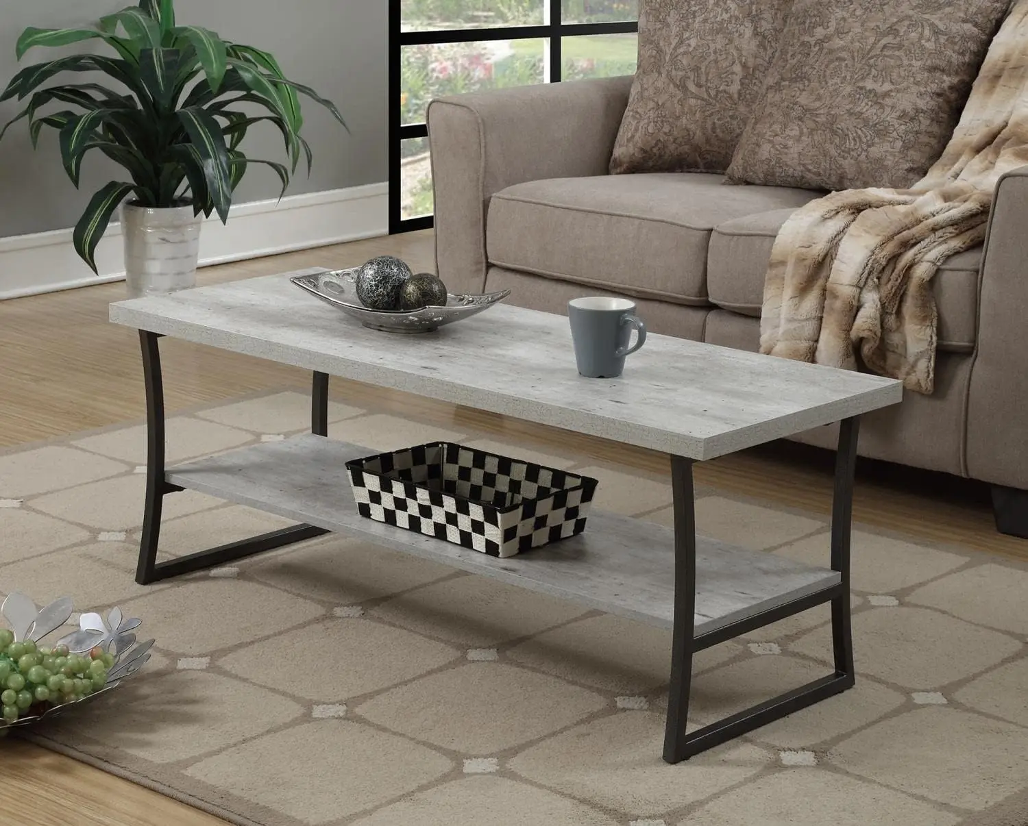 X-Calibur Coffee Table, Faux Birch / Slate Gray Frame