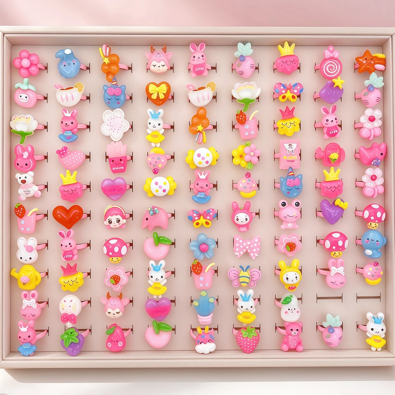 15/25/35/50/100/200Pieces Cute Cartoon Flower Buttrtfly Heart Rings Set For Children Girls Mix Style Fashion Daily Jewelry Gifts