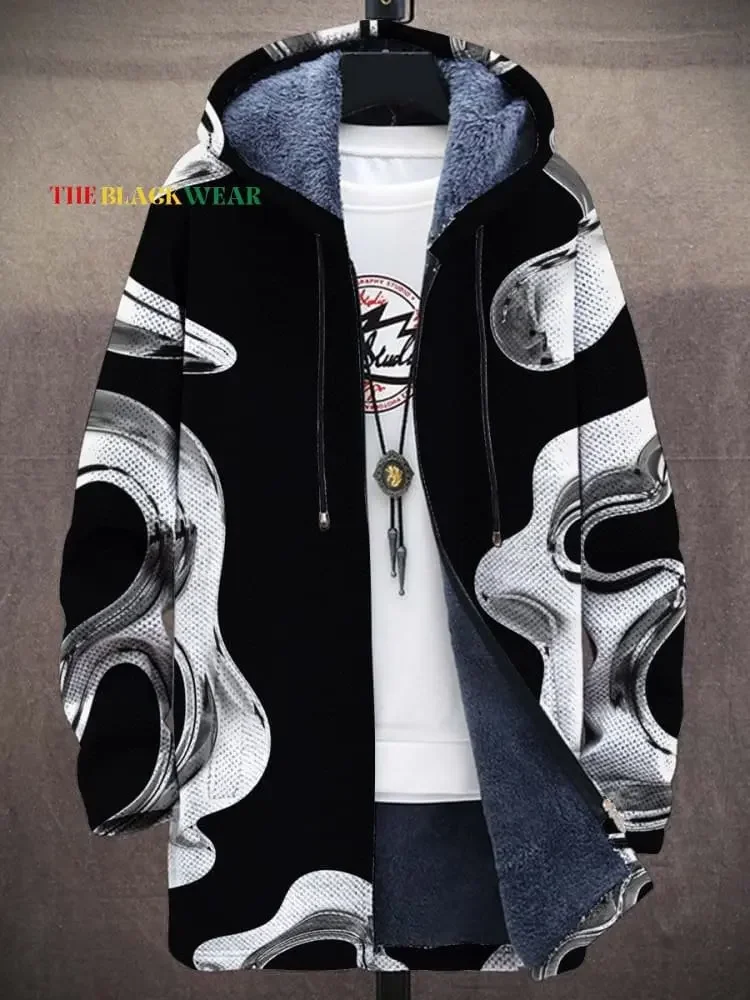 Men's Abstract Minimalist Lines Unisex Plush Thick Long-Sleeved Sweater Cardigan Coat Unisex Thick Warm Jacket