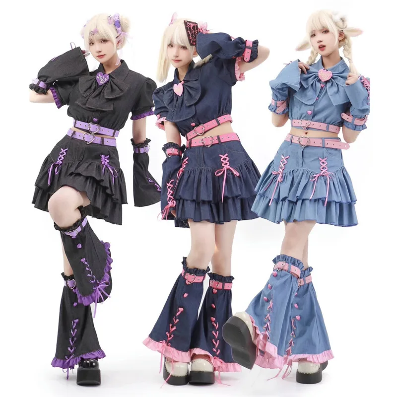 Lolita High-waisted Miniskirt In Y2K Cowboy Sweetheart Spice Girl Outfit Millennium Cool Skirt Set