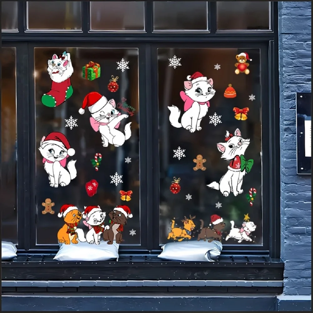 1 ملصق ديزني ماري كات لعيد الميلاد، عمل فني للديكور الداخلي، مناسب للنوافذ والشرفات وخلفيات الحائط