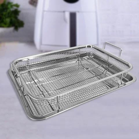 Cesta de batatas fritas em aço inoxidável, chips quadrados de resistência ao calor, multifunções, lanches ocidentais, acessórios de fritadeira a ar