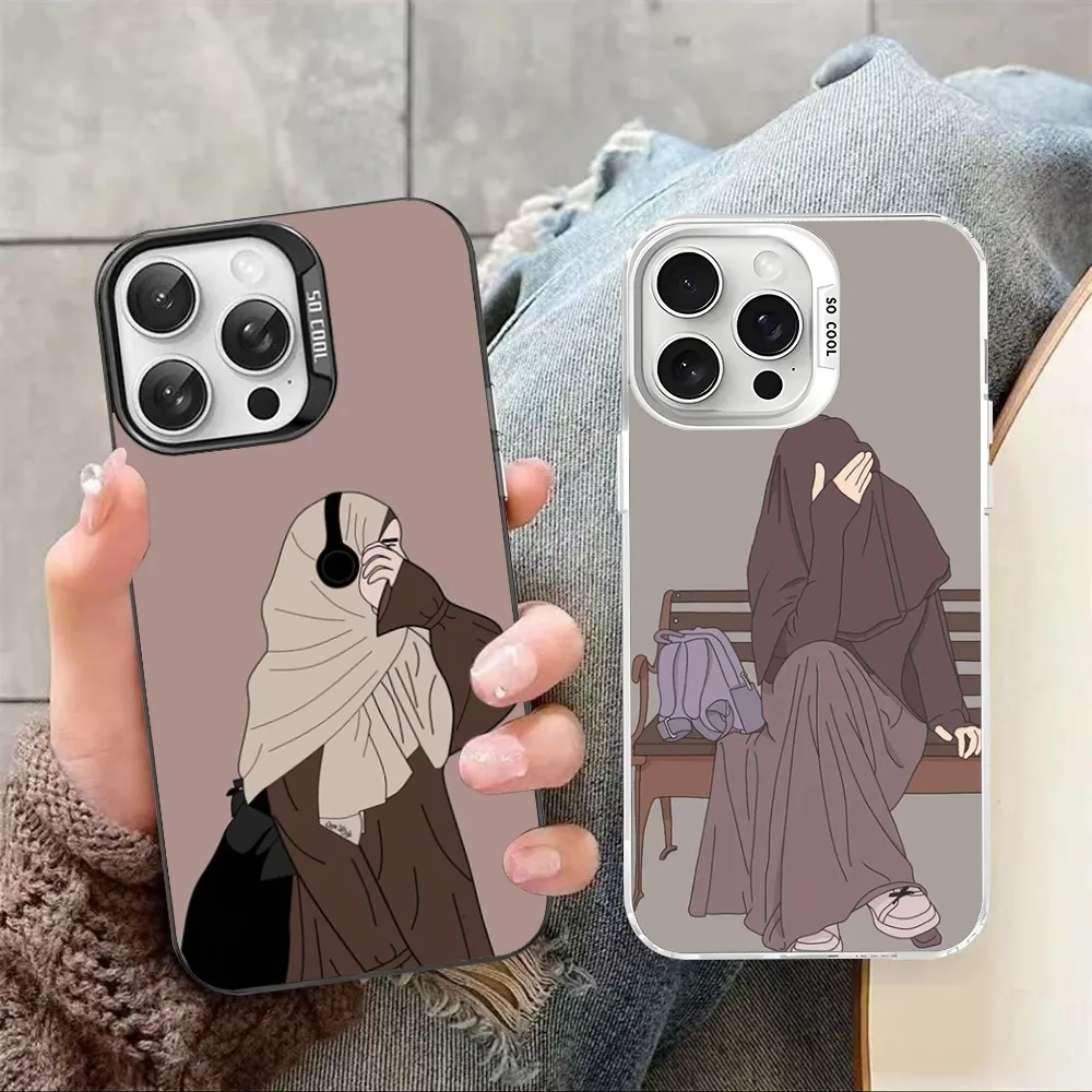 

Muslim Arabic Hijab Girl Phone Case For IPhone 16 15 14 13 12 11 Pro Max X XR XSMAX 8 7 Plus Matte Shockproof Back Cover