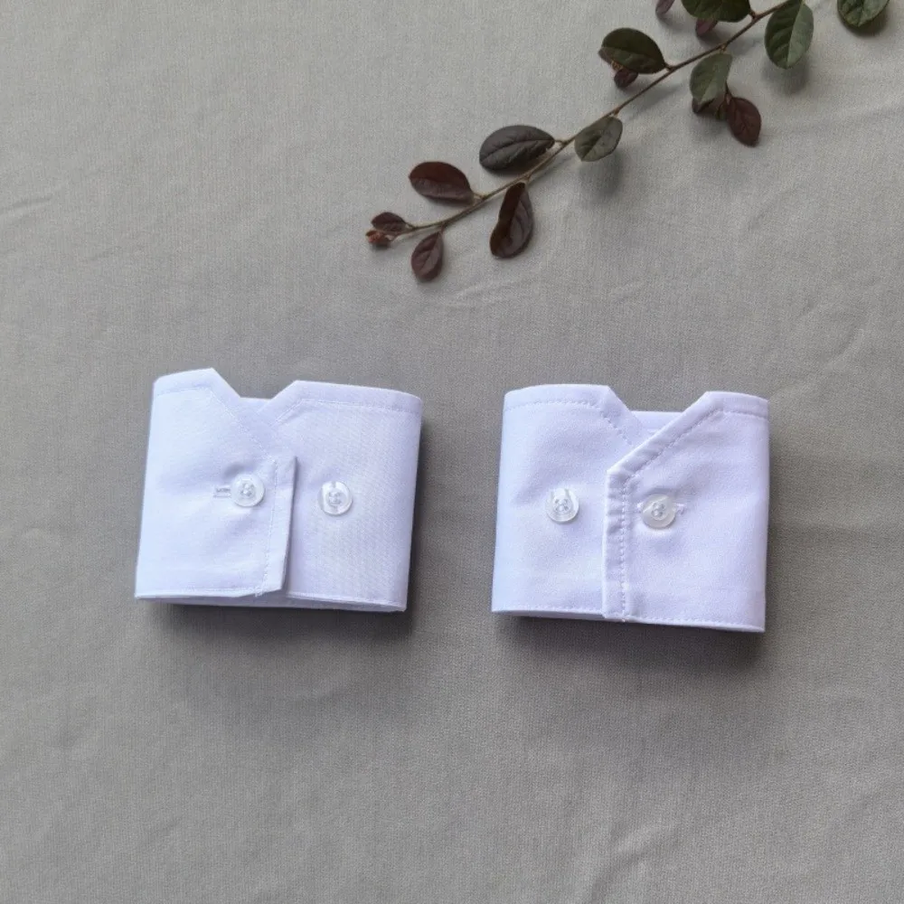 

Элегантные белые и черные накладные манжеты из полиэстера, съемные накладные воротники с черными пуговицами, аксессуар для костюма, простые накладные манжеты для рубашки