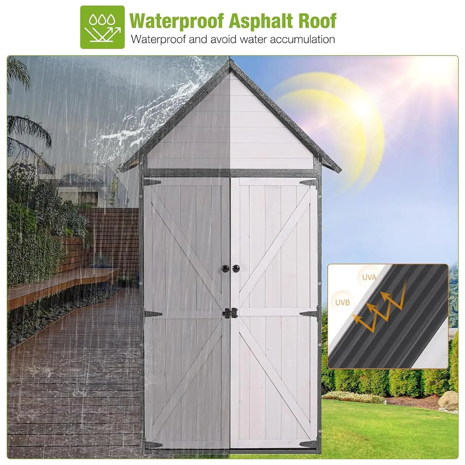 Outdoor Storage Shed Metal Frame Wooden Floor Adjustable Shelves Garden Backyard Patio 67.1" H, Customized - view 4
