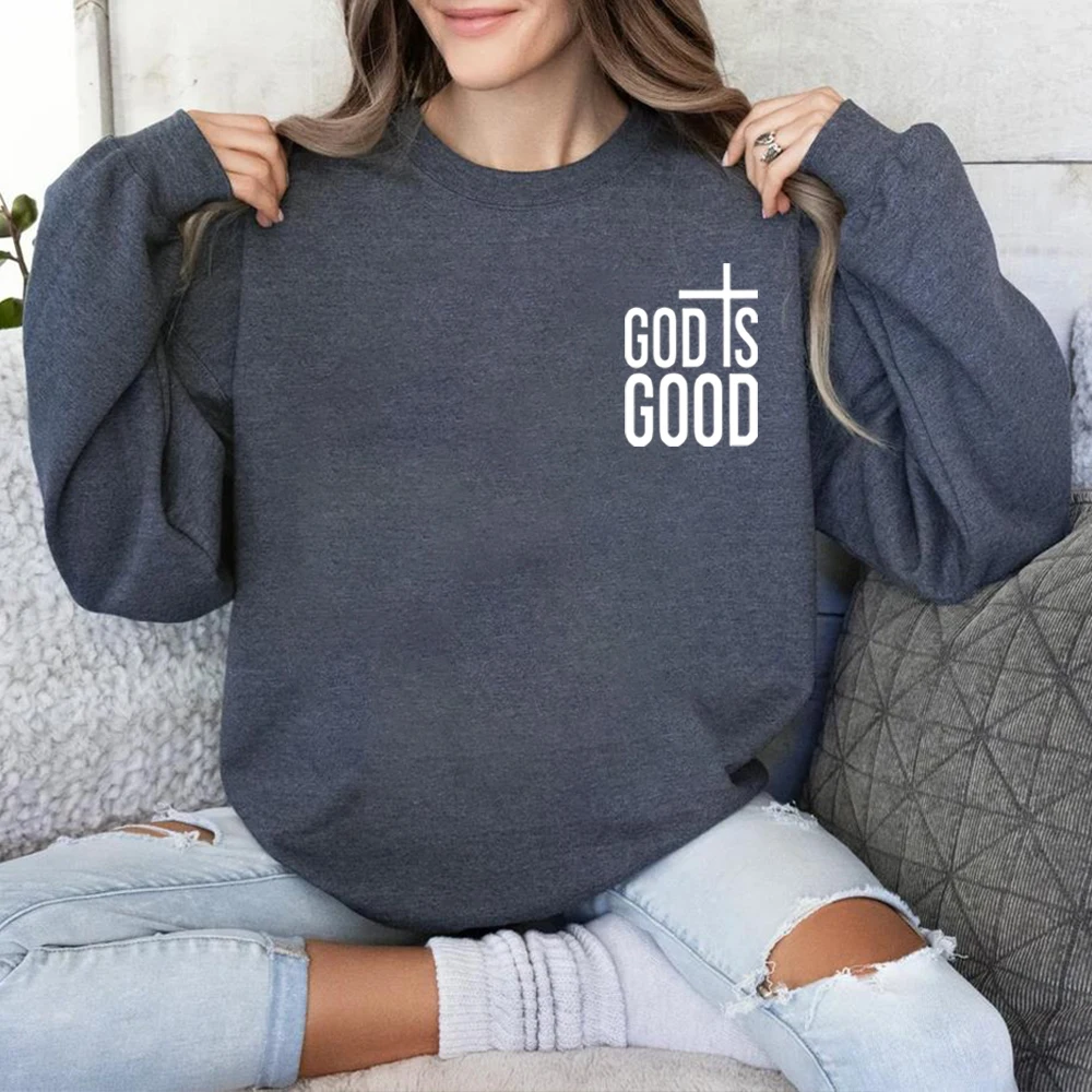 

Толстовка God Is Good, религиозный женский пуловер, христианский свитер, рубашка со стихами из Библии, футболка Faith, унисекс, толстовки с длинными рукавами