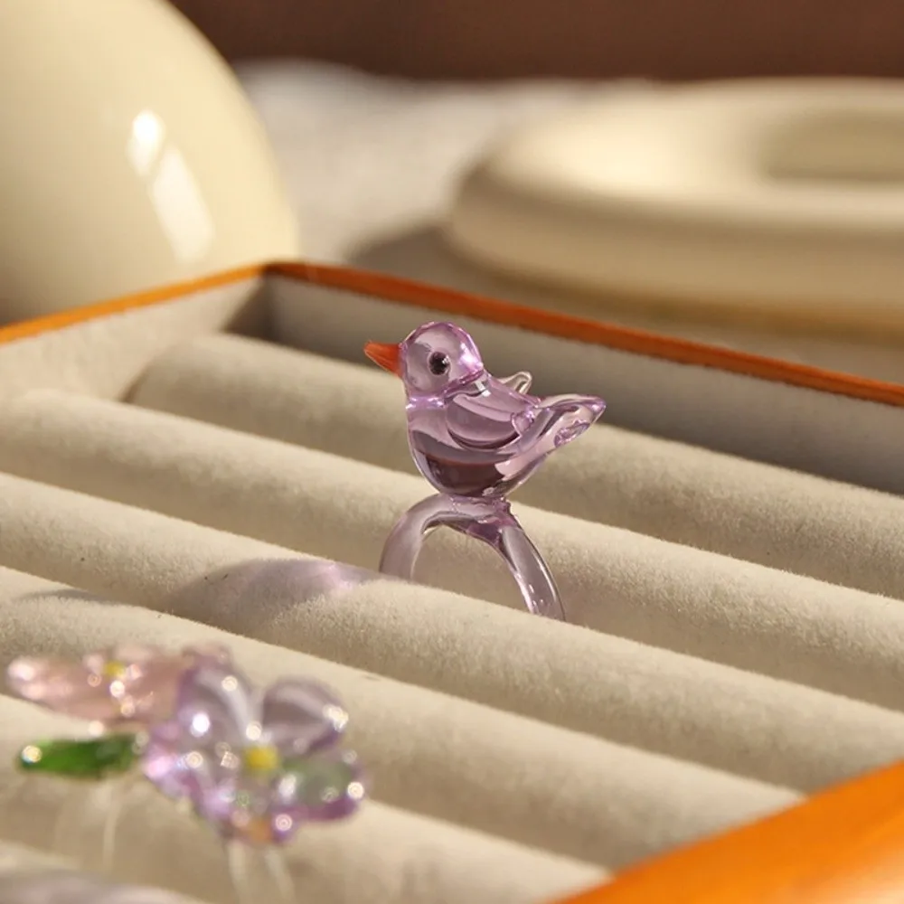 Fashion Handmade Glass Bird Ring Cute Exquisite Flowers Finger Ring Childishness Vintage Coloured Glaze Ring Girls