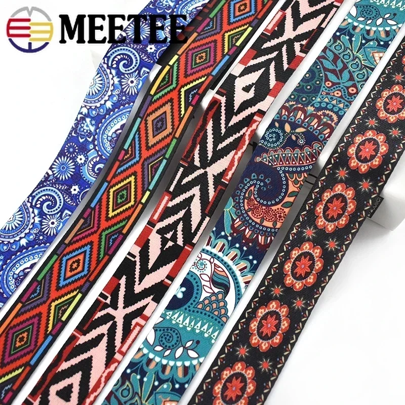 (1Roll)45Meters Meetee 38mm Ethnic Jacquard Webbing Print Ribbon Bag Strap Belt Bias Tape DIY Clothing Decor Sewing Accessories