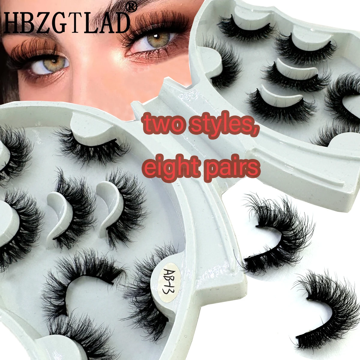 HBZGTLAD 8 Paar 3D-Wimpern aus künstlichem Nerz, handgefertigt, flauschig, dramatisch, kluge Wimpern, lange Make-up-Wimpern